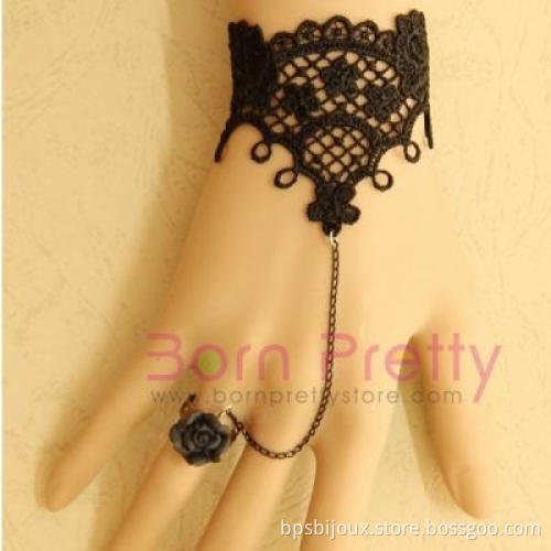 Gothic Lace Flower Bracelets Ring Set Premium Party Bardian Hand Chain